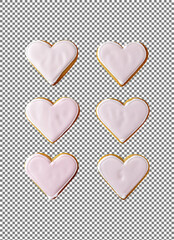 Valentine's Day heart shaped cookies, Heart-Shaped Cookies with Pink and White Icing for Valentine's Day on transparent background, png, psd
