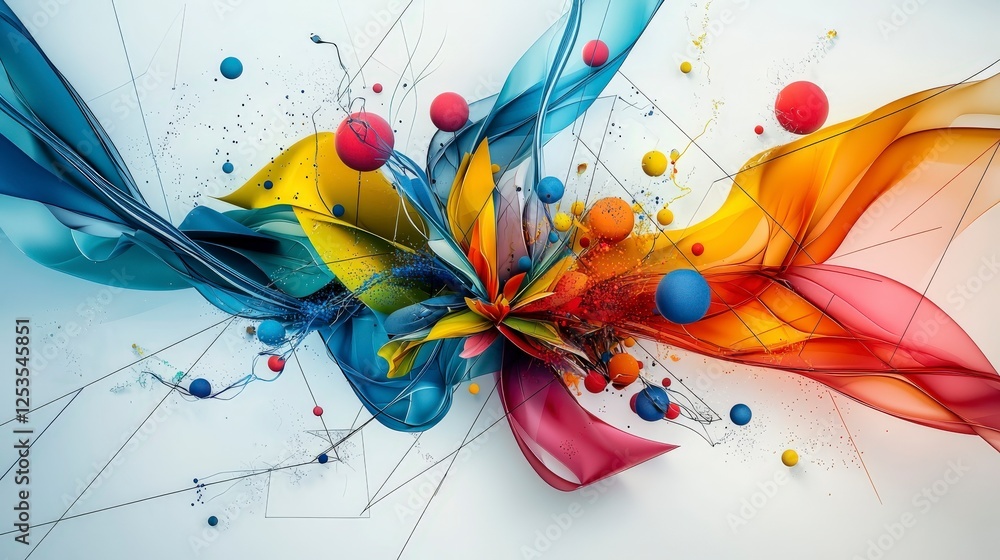 Poster Dynamic colorful fusion of geometric and irregular elements abstract art modern design digital environment