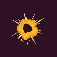 Comic explosive fire cloud game effect vector icon. Bomb blast with smoke 2d war icon illustration design. Danger flammable firework with heat light trail. Isolated burning and fiery power speed attac