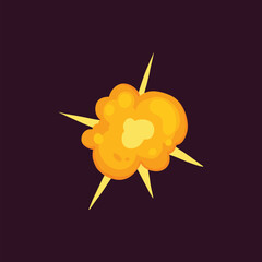 Comic explosive fire cloud game effect vector icon. Bomb blast with smoke 2d war icon illustration design. Danger flammable firework with heat light trail. Isolated burning and fiery power speed attac