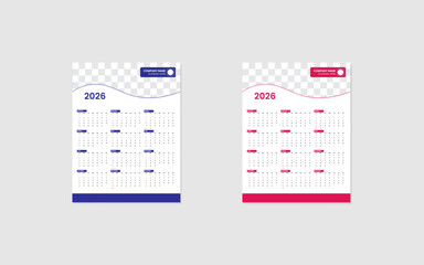 Simple calendar 2026 single page vector template