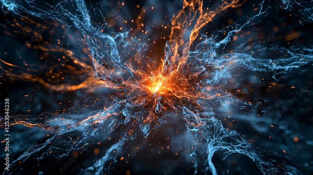 Aufkleber Dynamic energy explosion abstract digital realm visual art sci-fi environment close-up view intricate motion concept