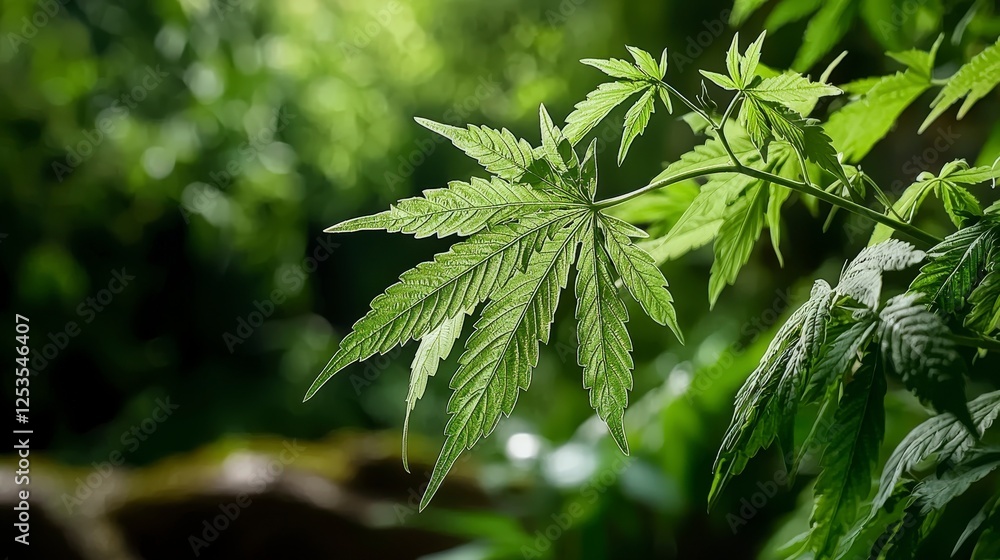 Aufkleber Leaves swaying gently in the breeze nature setting high-resolution image lush greenery close-up view tranquility concept