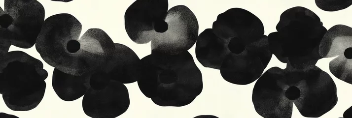 Fototapeten Seamless floral pattern with textured flowers in black and white on a contrasting background © annetdebar