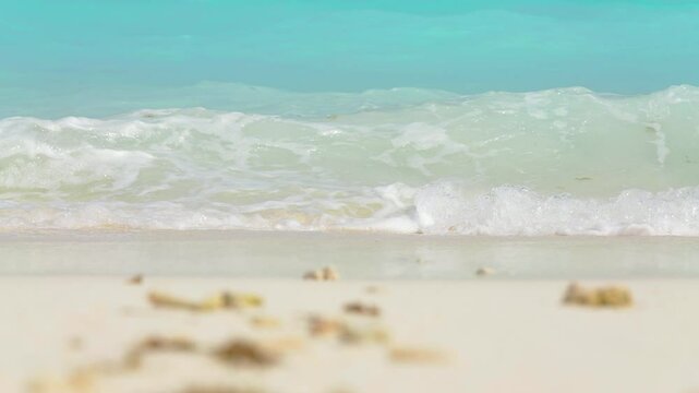 Paradise island seachore with waves, sand beach and beautiful cloudy sky without people, Summer travel and vacation in Poland