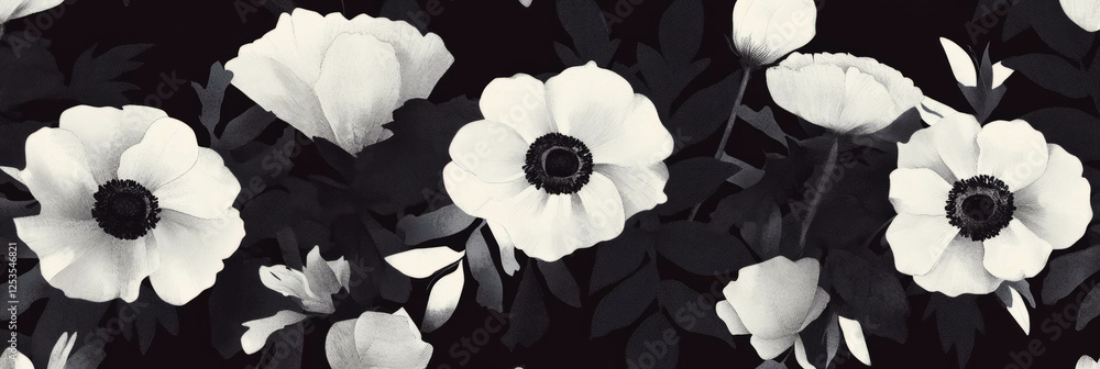 Aufkleber stylized floral arrangement with african-inspired geometric patterns in black and white