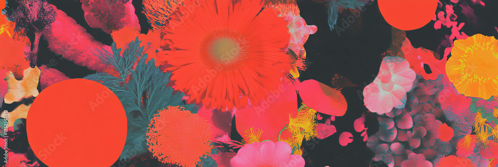 Poster colorful seamless pattern of abstract flowers with african textures and shapes
