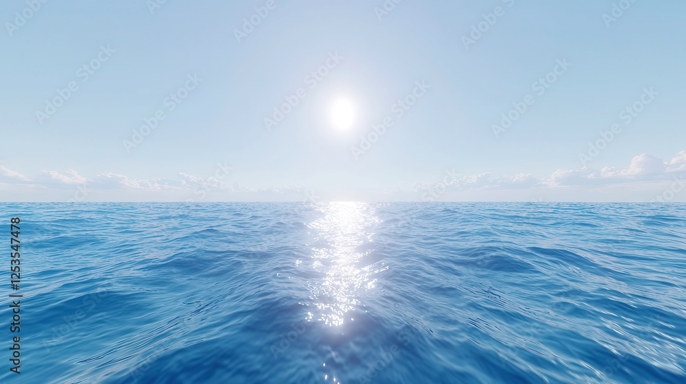 Poster silver horizon, an endless ocean merges with a luminous overcast sky, creating a tranquil atmosphere