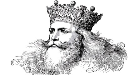 Obraz premium Detailed illustration of a regal king with a majestic crown and flowing beard, surrounded by ornate designs