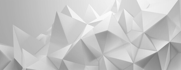 Abstract crystal background made of interconnected white shapes, creating a dynamic, geometric surface with varying shades and depth.