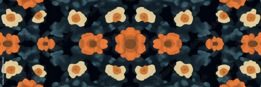 Poster interlocking floral shapes in a seamless african pattern for creative projects