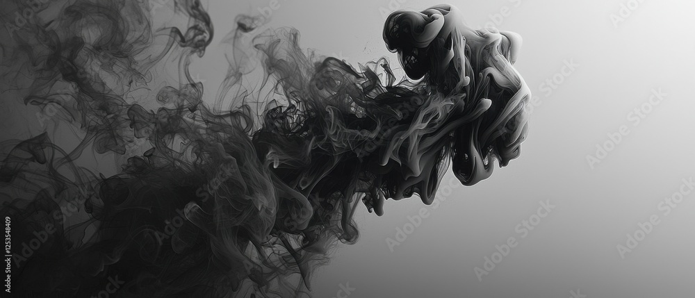 Poster dynamic black smoke flow abstract art digital creation minimalist environment close-up view conceptu