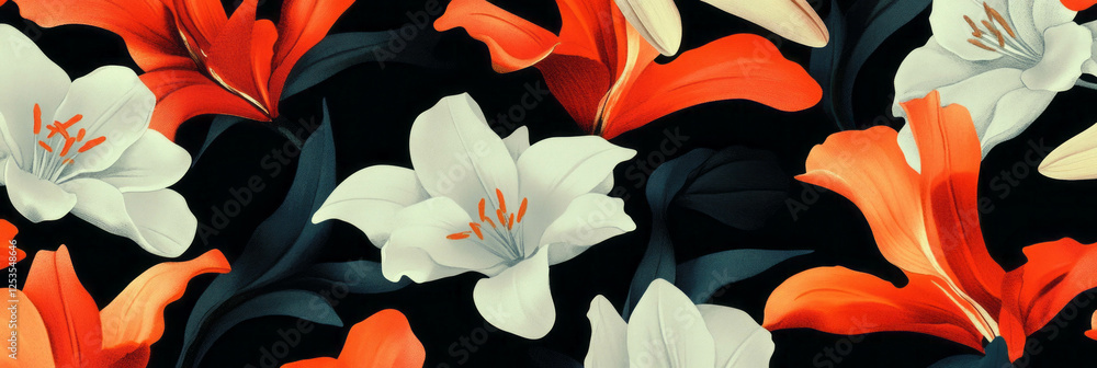 Poster bold abstract lilies pattern with african-inspired design elements for creative backgrounds