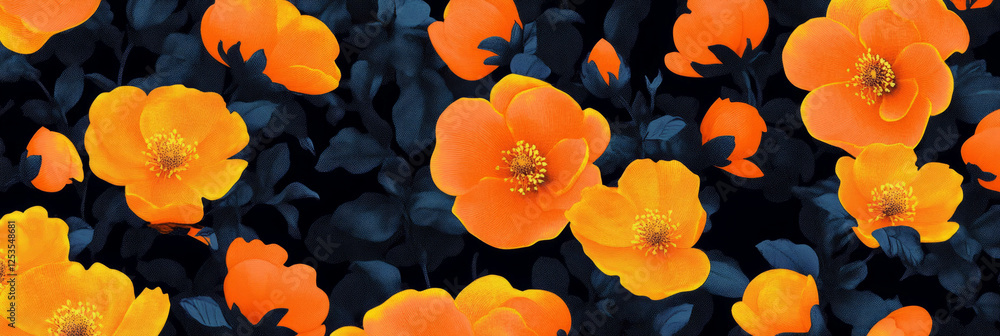 Poster Dynamic abstract blossoms with African textures in a high contrast seamless pattern