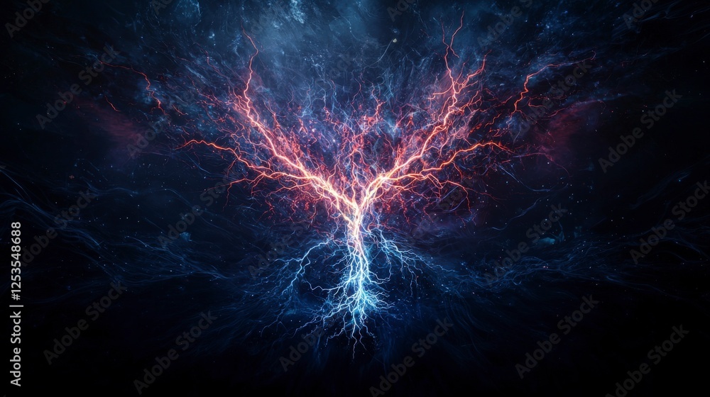 Aufkleber shapes twisting and shooting upward like a bolt of lightning cosmic event digital art dark environme