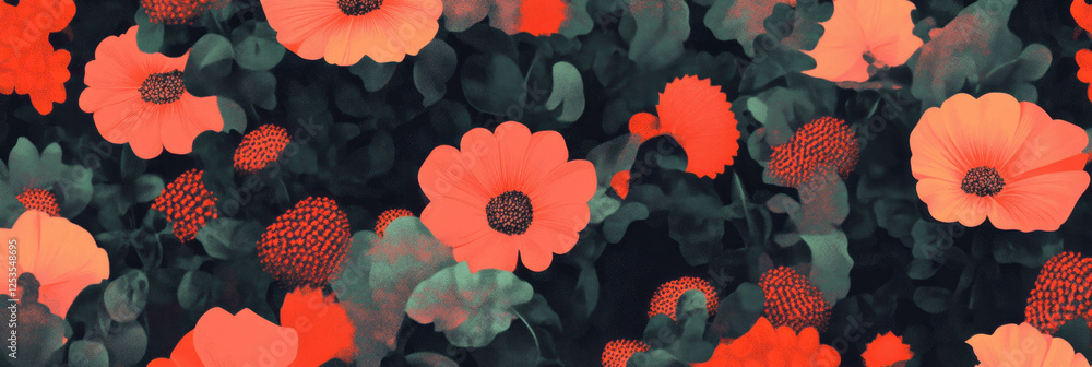 Poster seamless pattern featuring abstract blossoms with african textures and high contrast design