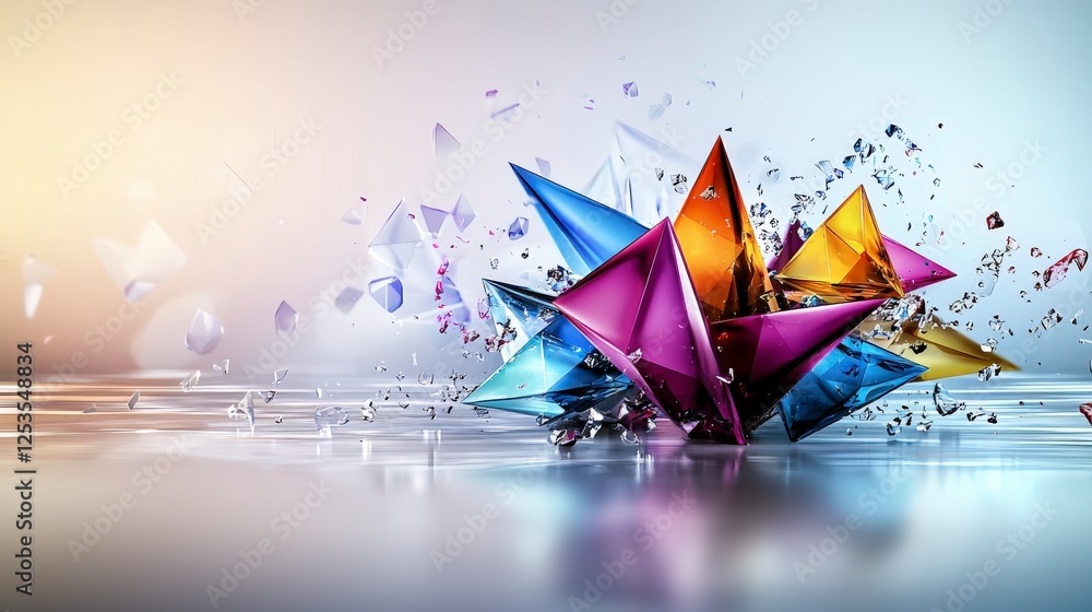 Poster dynamic geometric shapes in motion abstract environment digital art colorful visuals modern aestheti