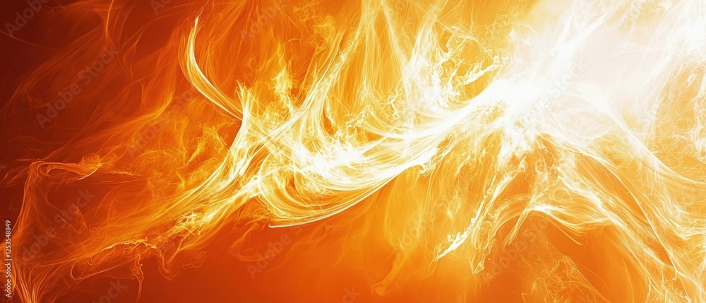 Poster abstract digital artwork in deep orange with fluid patterns and ethereal swirls