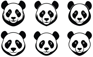 Fototapeta premium Panda head silhouette, panda vector icons set