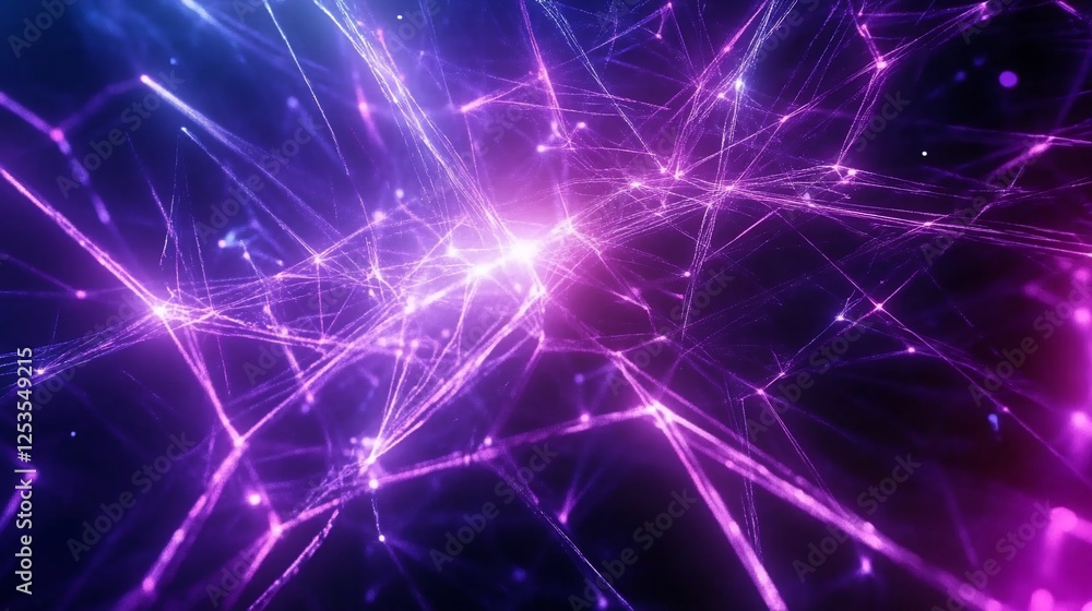 Poster abstract network of luminous lines and dots against a dark background