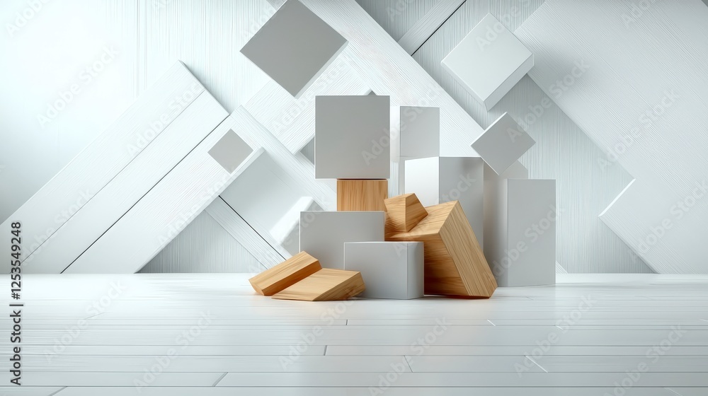 Leinwandbilder Dynamic square shapes stacking and shifting in minimalist indoor space for modern graphic design