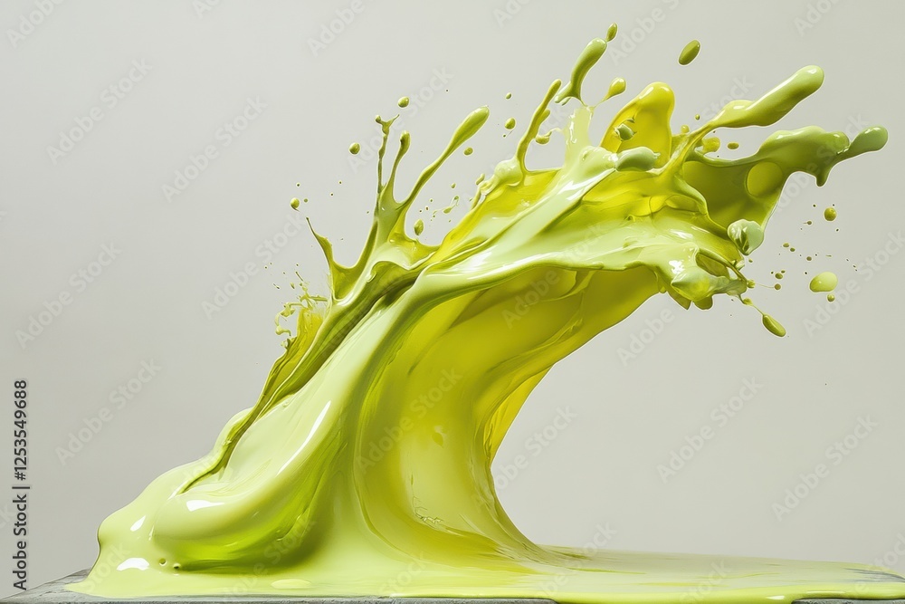 Poster vibrant splash of yellow paint creating a wave effect against a neutral background in a creative stu
