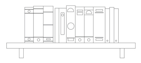 Bookshelf with books line art.