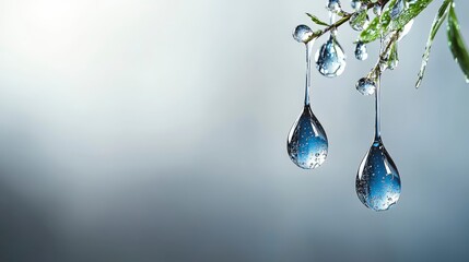 Gentle tearshaped droplets falling nature close-up tranquil environment soft focus serene beauty