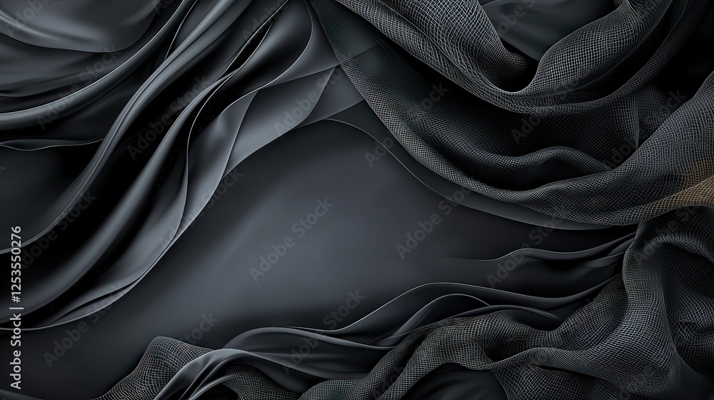 Poster elegant monochrome fabric flowing together abstract art studio draped textures close-up visual harmo