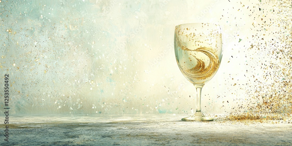 Poster fluid motion of golden liquid in a glass studio setting artistic abstract environment close-up view