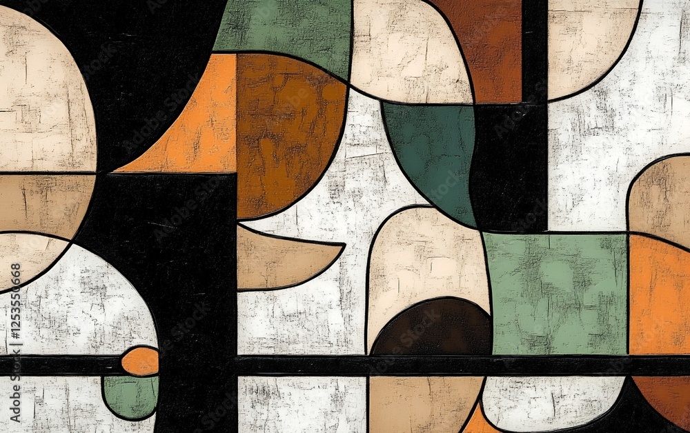 Poster elegant abstract art with geometric patterns and warm earth tones in modern minimalist style for con