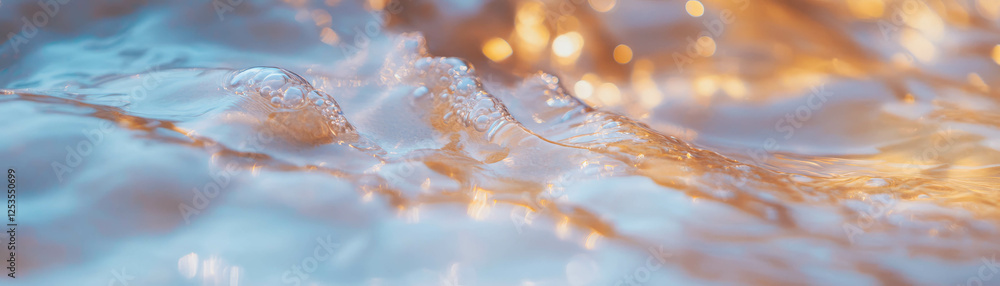 Poster wet sand patterns created by waves under bright sunlight for a stunning visual effect
