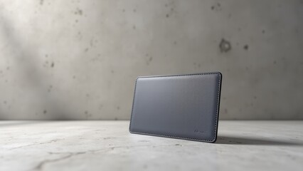 Leather Business Card Mockup, Concrete wall background with grey leather card debossed text photorealistic.