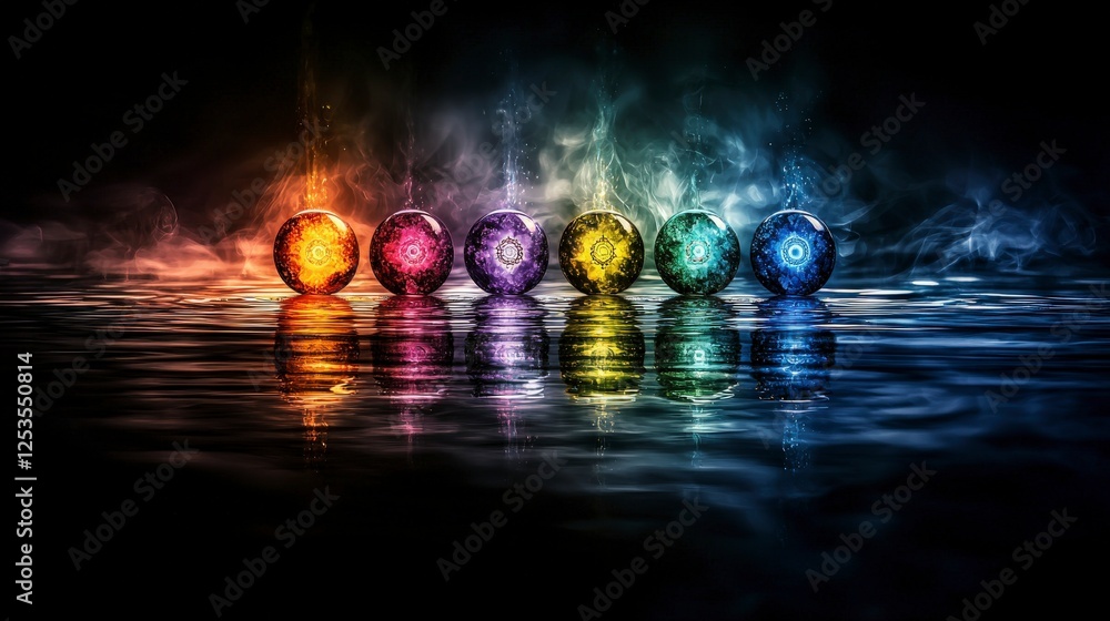 Poster vibrant streams of colorful light and reflection serene water surface digital art abstract environme