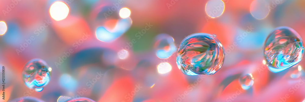 Poster Cluster of droplets merging to create larger spheres with reflections on a bright backdrop