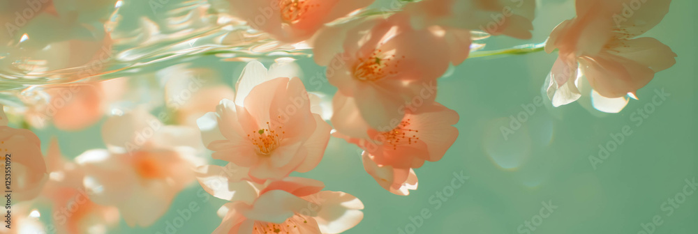 Aufkleber Cluster of sakura petals creating a serene and bright background for banners and designs