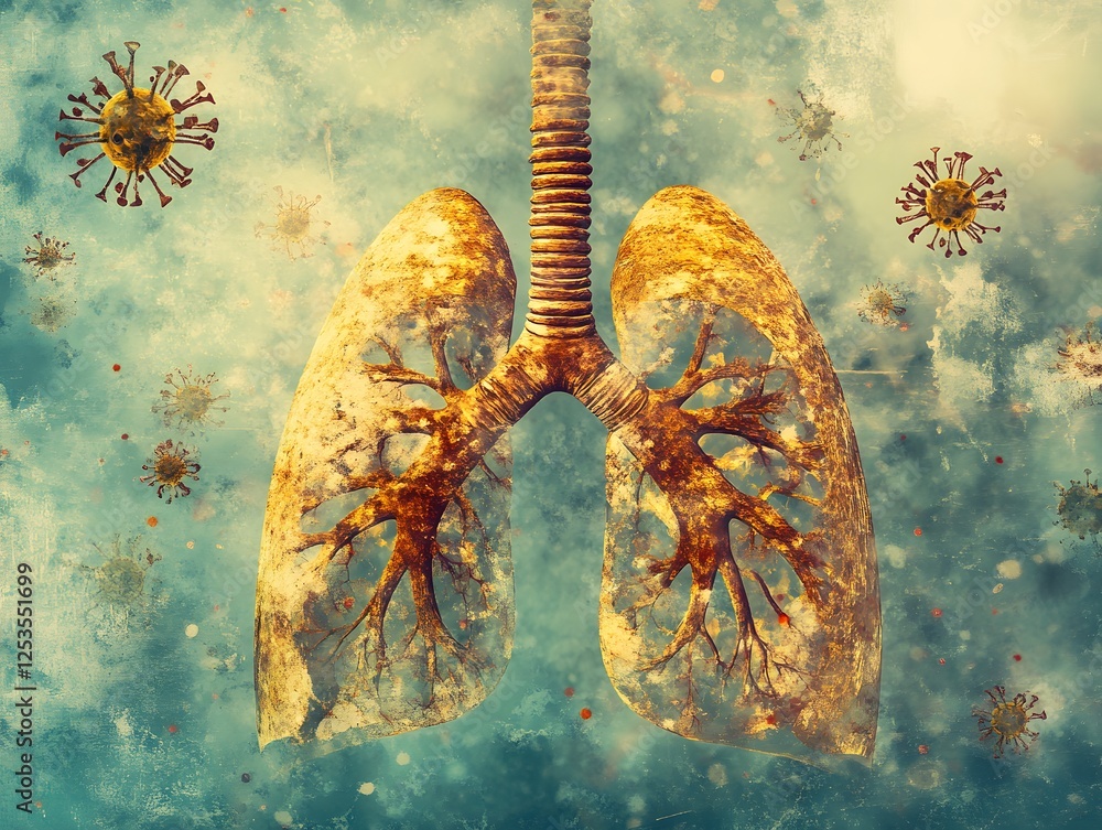 Aufkleber conceptual artistic representation of lungs and virus interaction particulate matter concept