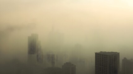 Fototapeta premium Urban Landscape in Foggy Atmosphere Highlighting City Structures Particulate Matter Concept