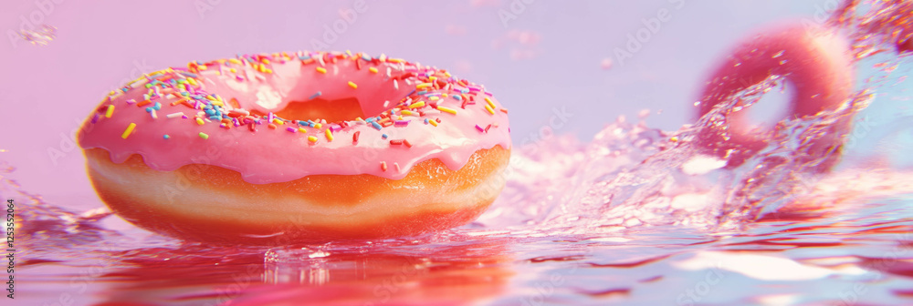 Poster delightful donut with colorful frosting and sprinkles against a vibrant backdrop