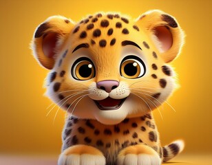 Niedliches Leopardenbaby, gelber Hintergrund