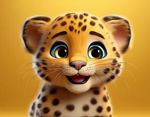 Fototapeta premium Niedliches Leopardenbaby, gelber Hintergrund