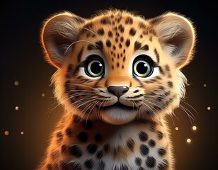 Obraz premium Niedliches Leopardenbaby, schwarzer Hintergrund