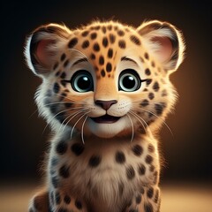 Obraz premium Niedliches Leopardenbaby, schwarzer Hintergrund