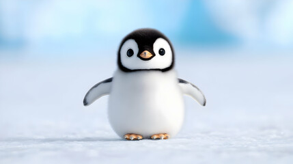 Obraz premium Cute penguin chick on Antarctic snow, icy background, wildlife conservation