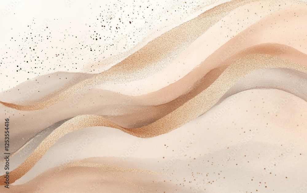 Poster modern beige and soft gold abstract flowing waves with sparkling dust creating a subtle and sophisti