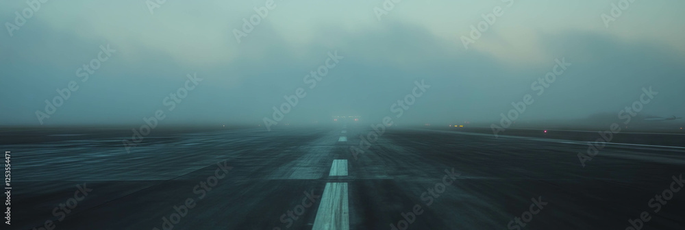 Poster fog envelops a runway, creating an enigmatic atmosphere at dawn