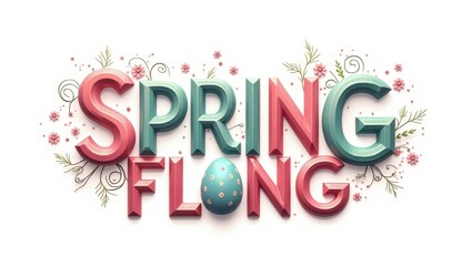 Festive Spring Fling Design 3D Text with Easter Egg Flowers