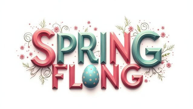 Festive Spring Fling Design 3D Text with Easter Egg Flowers