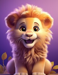 Niedliches L&ouml;wenbaby, lila Hintergrund
