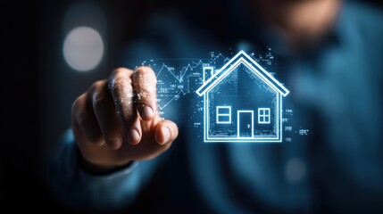 Investment agent analyzing real estate market forecast in dimly lit office for property insights